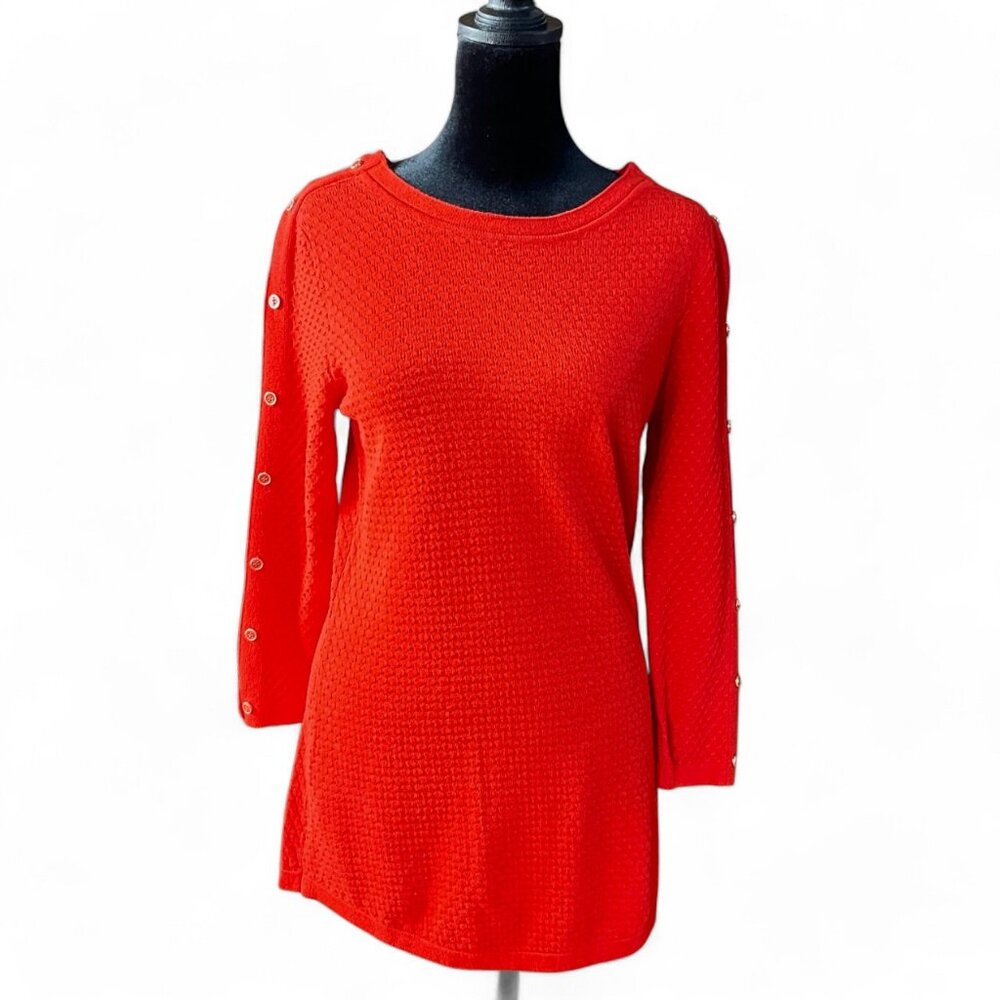 Joseph A Womens Red Sweater Pullover 3/4" Long Sleeve Button Detail Tunic Size S